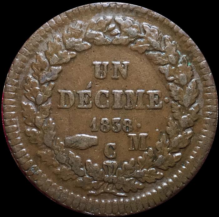 1738 honore v un decime cuivre rouge revers