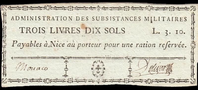 1793 bon necessite monaco fort hrcule 3 livres 10 sols avers